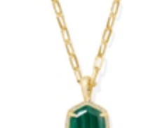 Kendra Scott Daphne Pave Frame Pendant Necklace, a gold chain with a small green octagon pendant