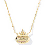 Kendra Scott Disney Princess Elisa Necklace, Ninth View, the engraved back of the gold pendant reading daring