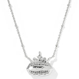 Kendra Scott Disney Princess Elisa Necklace, Tenth View, the engraved back of the silver pendant reading kind