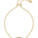 Kendra Scott Elaina Delicate Chain Bracelet in gold with a small navy stone, full-length view with slider clasp