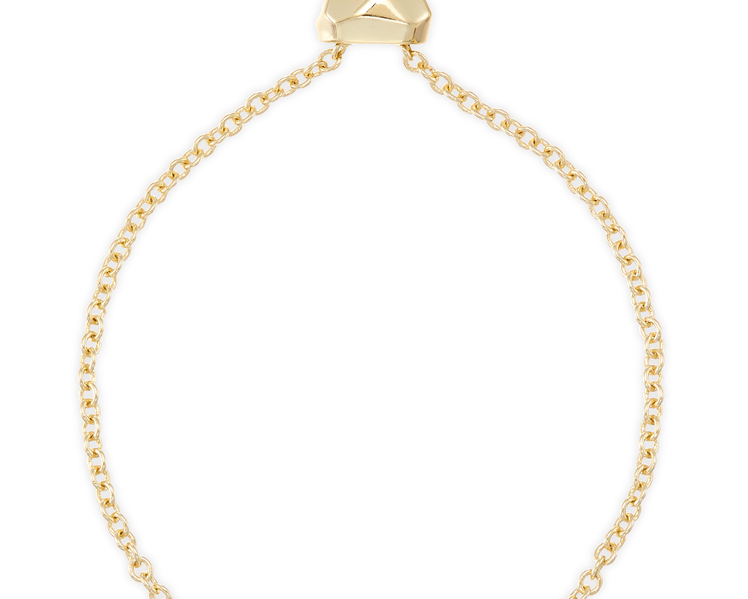 Kendra Scott Elaina Delicate Chain Bracelet in gold with a small teal stone, full-length view with slider clasp