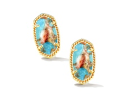 Kendra Scott Ellie Stud Earrings, gold oval studs with turquoise stones
