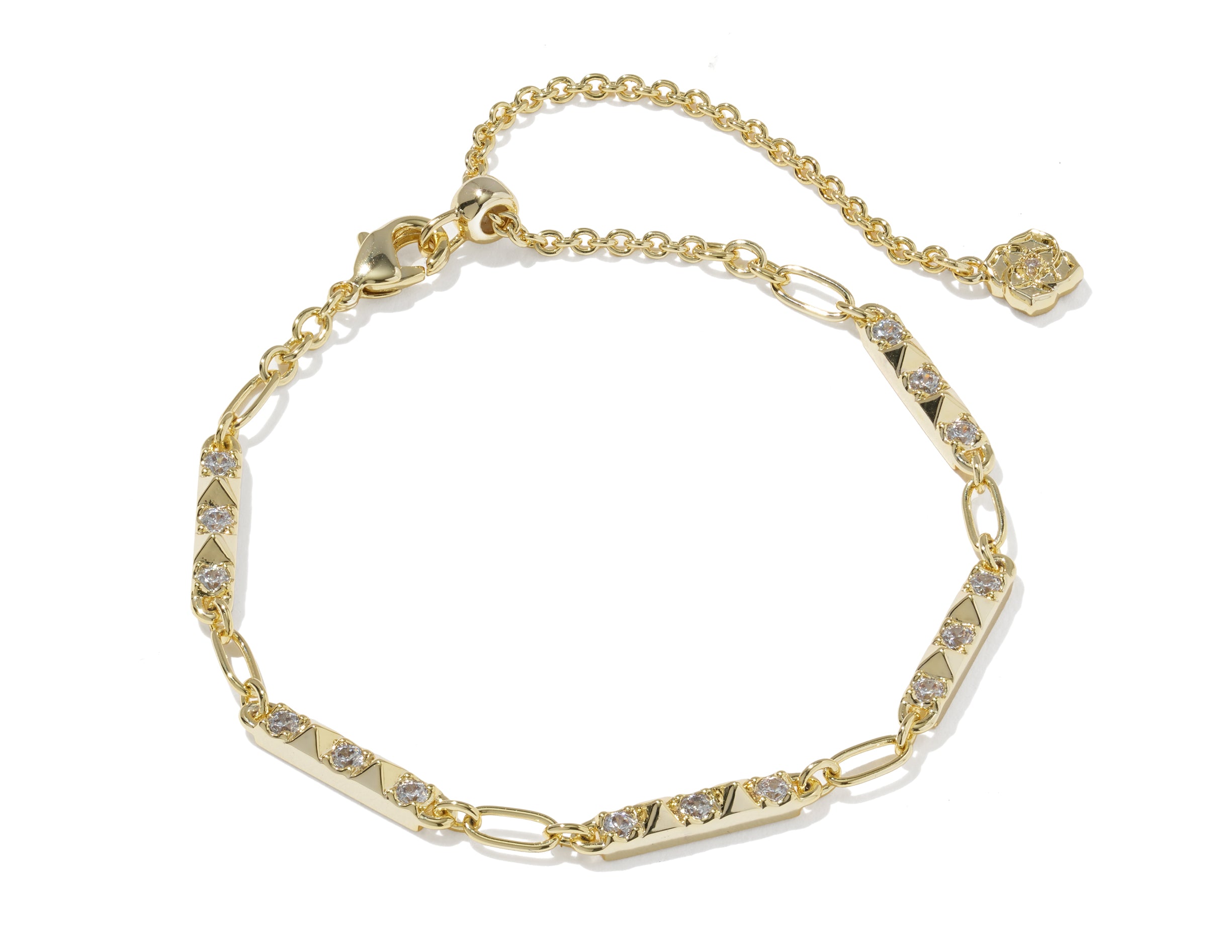 Kendra Scott Fate gold station bracelet with pavé cubic zirconia spike bars and extender chain