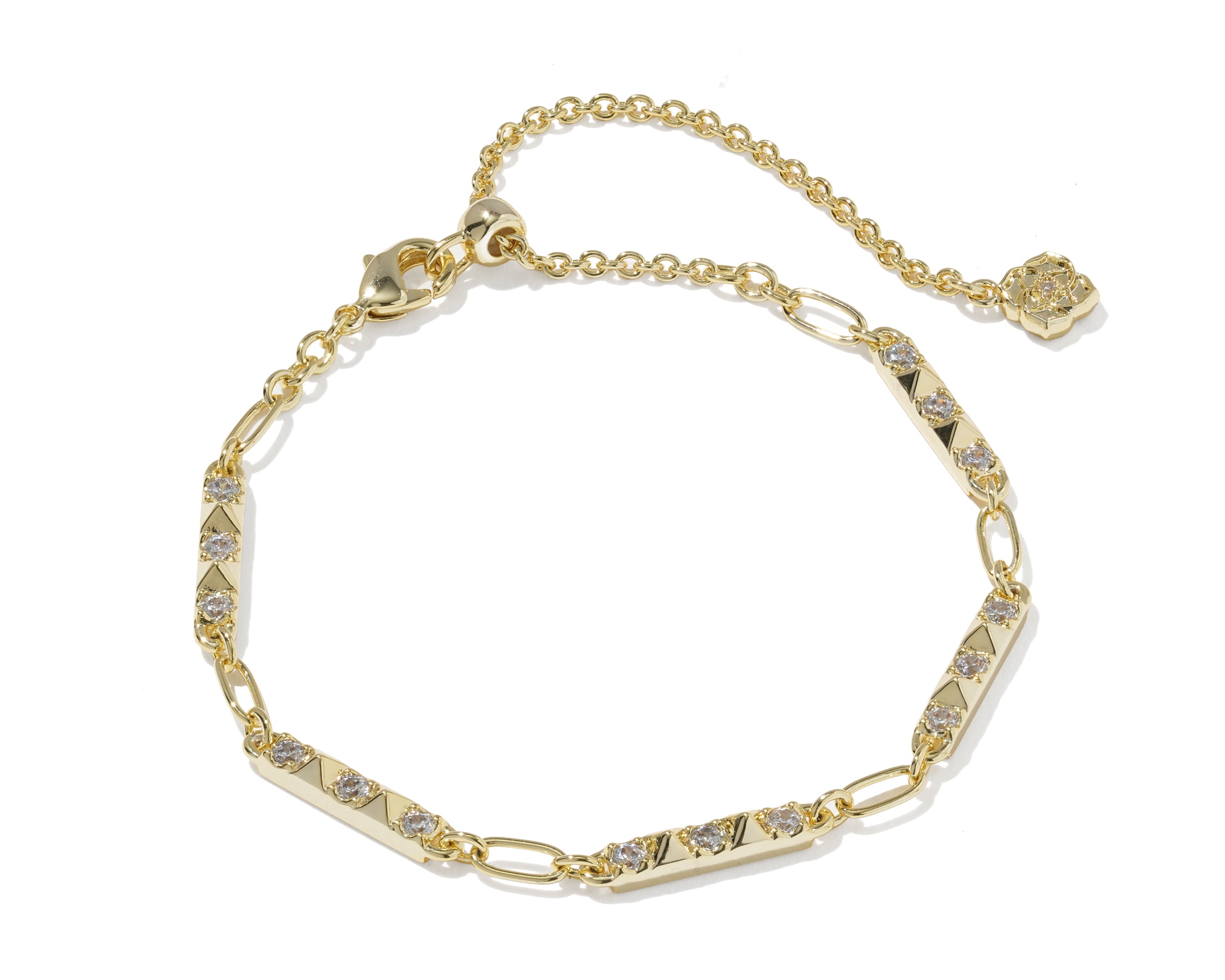 Kendra Scott Fate gold station bracelet with pavé cubic zirconia spike bars and extender chain