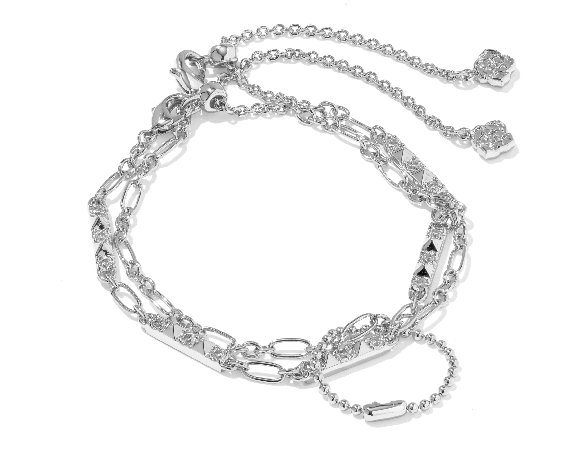 Kendra Scott Fate Set of 2 Delicate Chain Bracelets in rhodium silver, both bracelets shown together