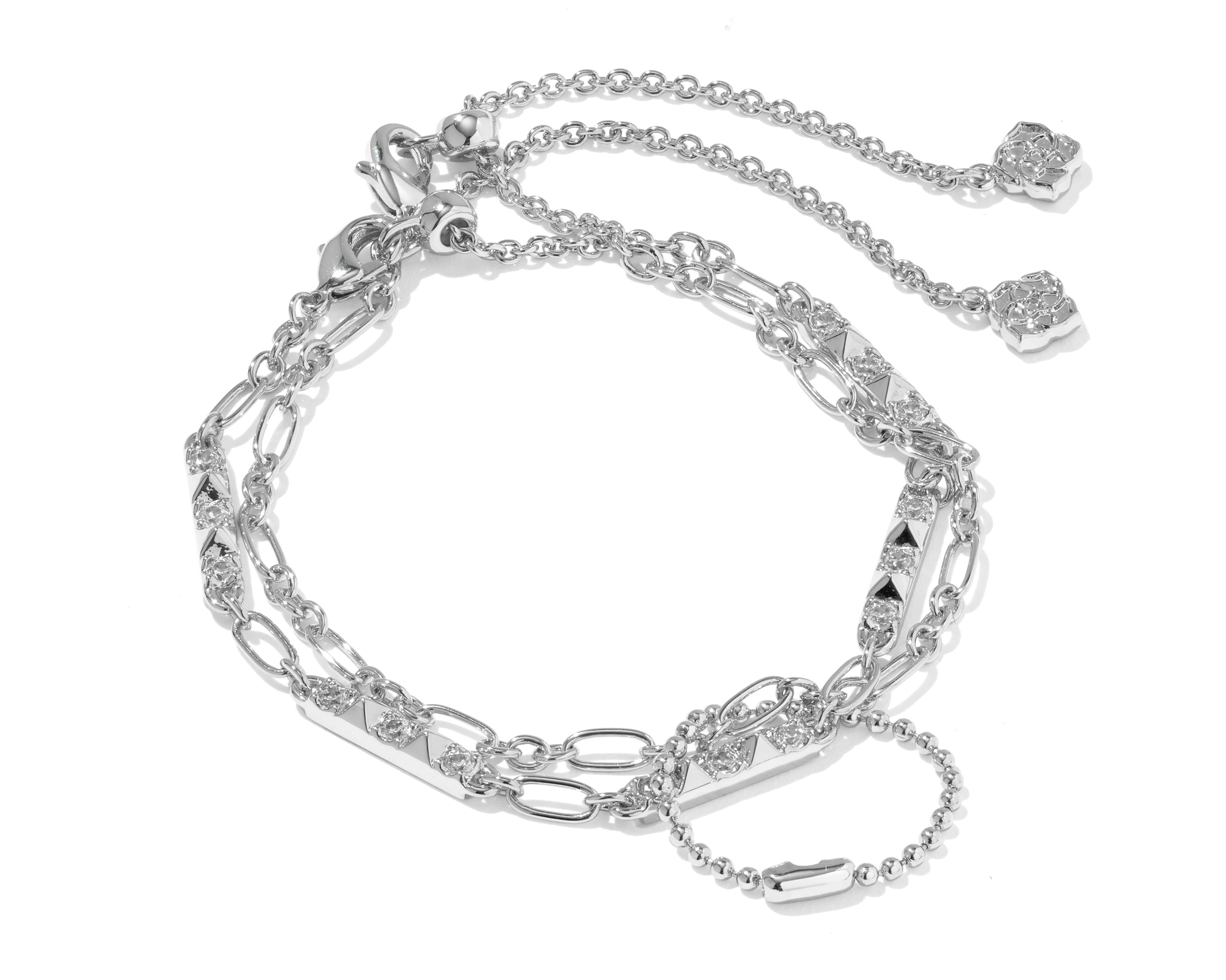 Kendra Scott Fate Set of 2 Delicate Chain Bracelets in rhodium silver, both bracelets shown together
