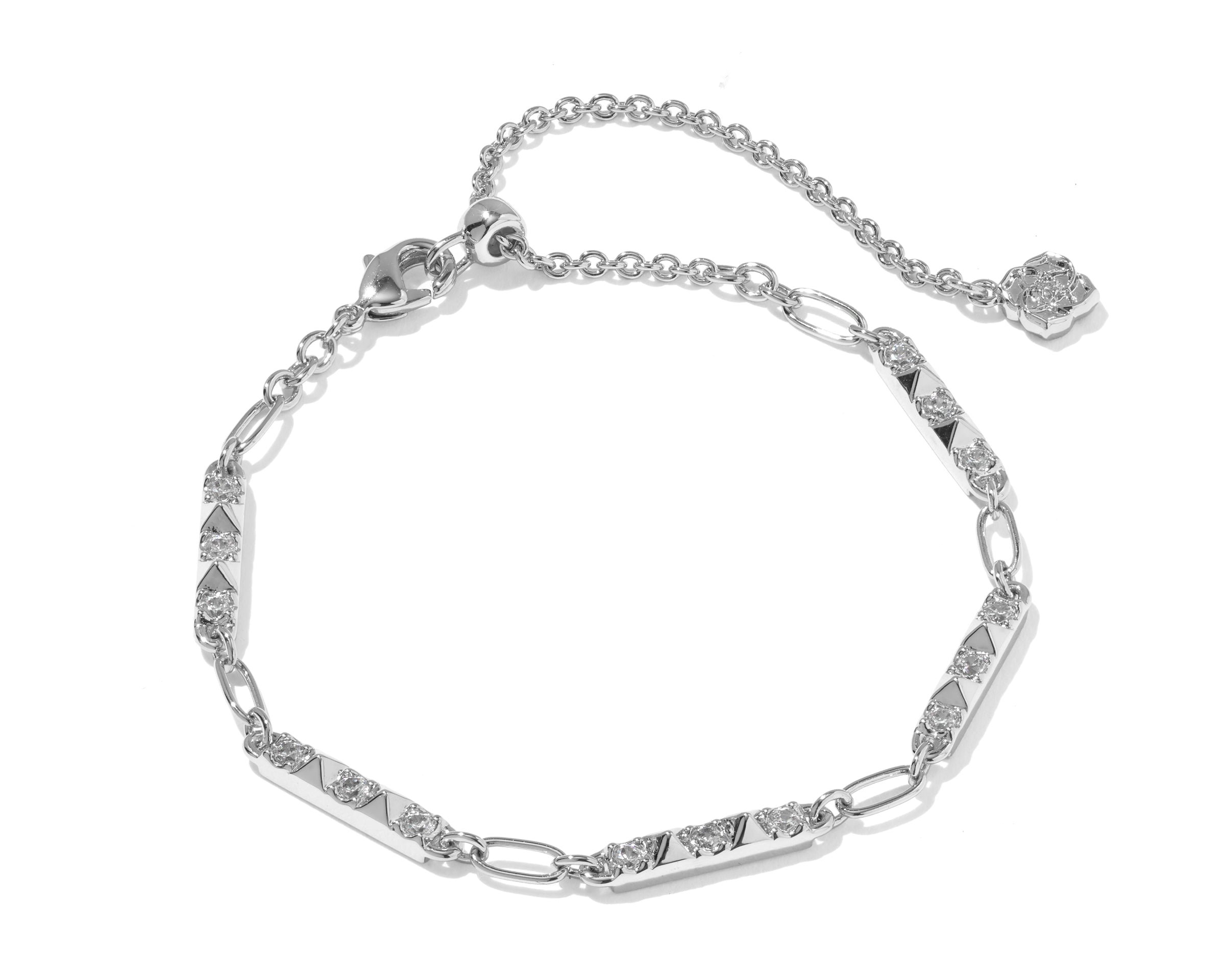 Kendra Scott Fate silver station bracelet with pavé cubic zirconia spike bars and extender chain