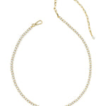 Kendra Scott Fate Tennis Necklace in gold, full length with cubic zirconia front and paperclip chain back