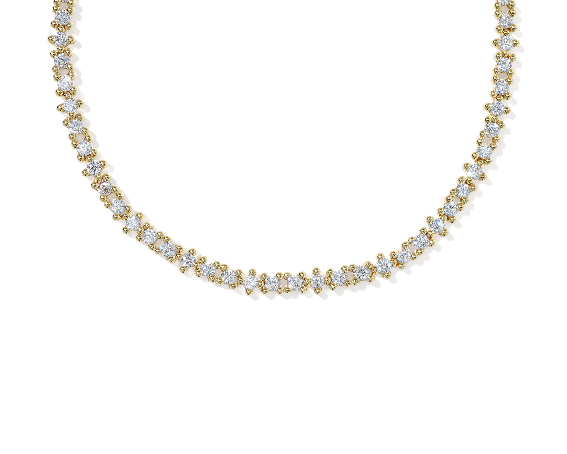 Kendra Scott Fate Tennis Necklace in gold, close up of the cubic zirconia line
