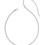 Kendra Scott Fate Tennis Necklace in rhodium silver, full length with cubic zirconia front and paperclip chain back