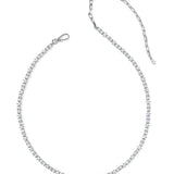 Kendra Scott Fate Tennis Necklace in rhodium silver, full length with cubic zirconia front and paperclip chain back