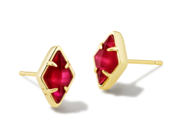 Kendra Scott Kinsley Stud Earrings, gold hexagon studs with magenta stones