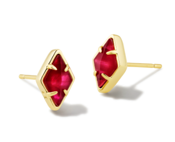 Kendra Scott Kinsley Stud Earrings, gold hexagon studs with magenta stones
