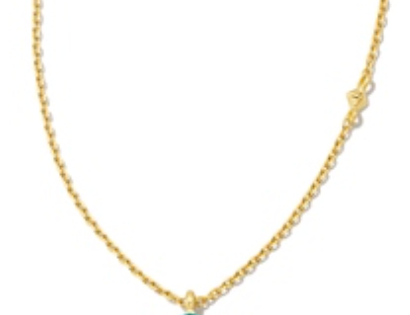 Kendra Scott Maisie Pendant Necklace, a gold chain with a small round turquoise stone pendant