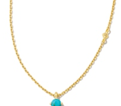 Kendra Scott Maisie Pendant Necklace, a gold chain with a small round turquoise stone pendant