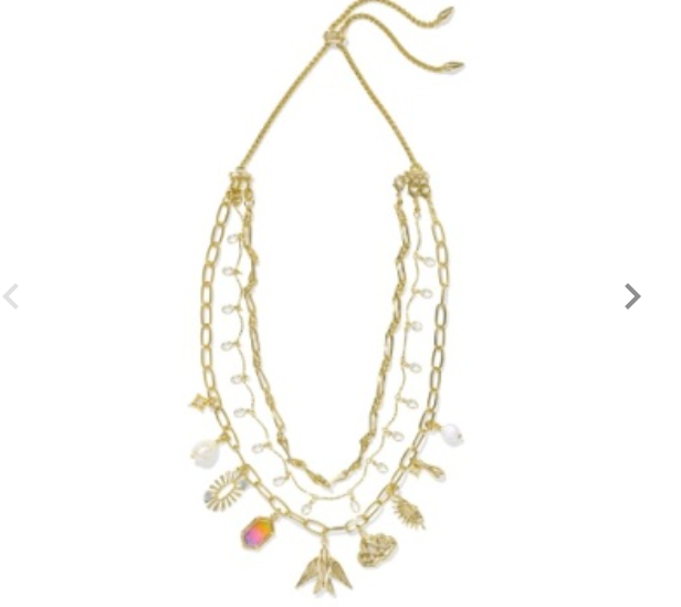 Kendra Scott Melody Statement Charm Necklace, layered gold chains with assorted charms
