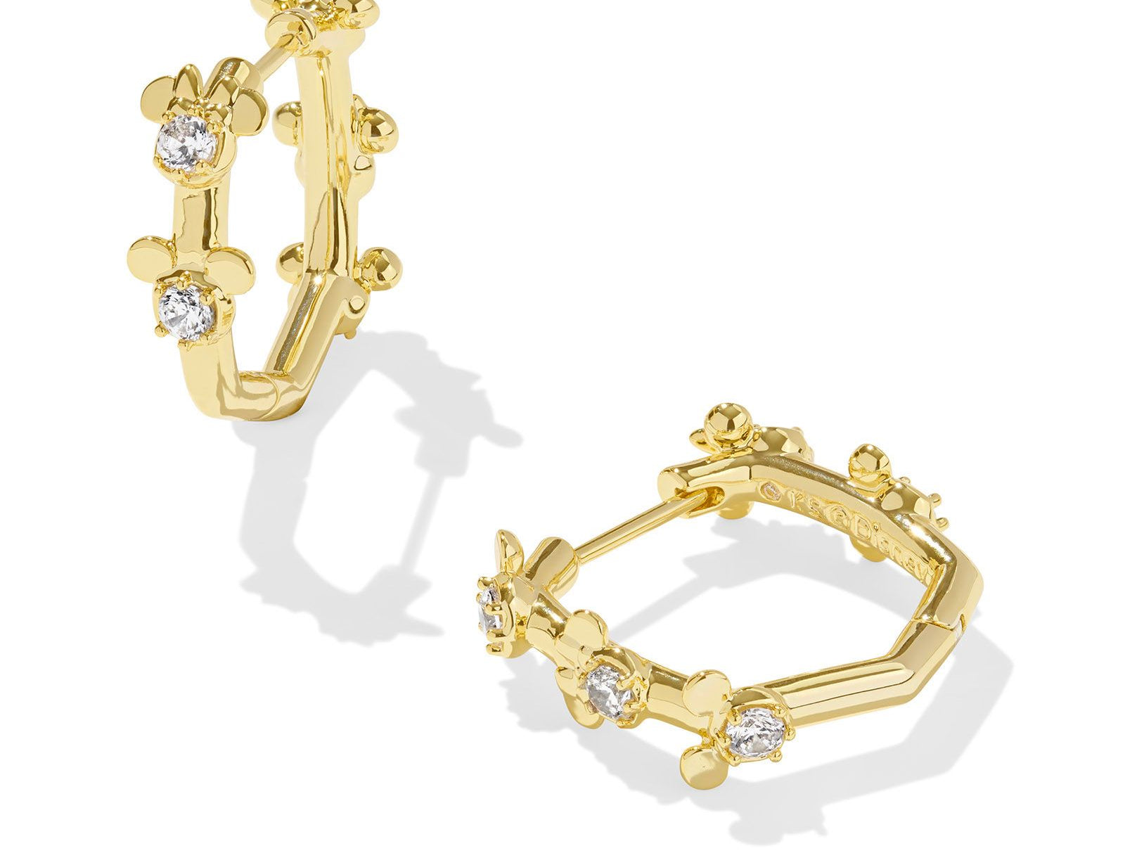 Kendra Scott Mickey Minnie Huggie Earrings, Gold White Crystal