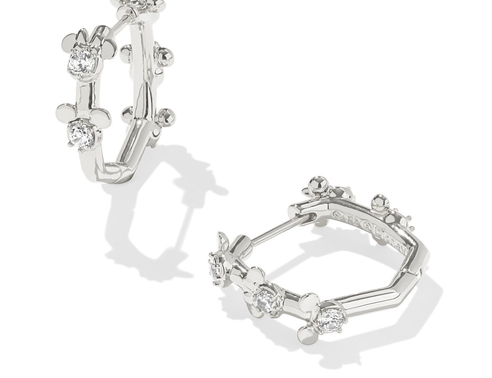 Kendra Scott Mickey Minnie Huggie Earrings, Silver White Crystal