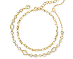 Kendra Scott Mini Elisa and Abbie Set of 2 Delicate Chain Bracelets, Gold White Mix