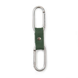 Kikkerland Dual Clip Buddy, a silver carabiner clip on a green webbing strap with a second clip