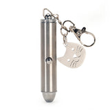 Kikkerland Laser Pointer cat toy, a silver keychain pointer with a cat face charm