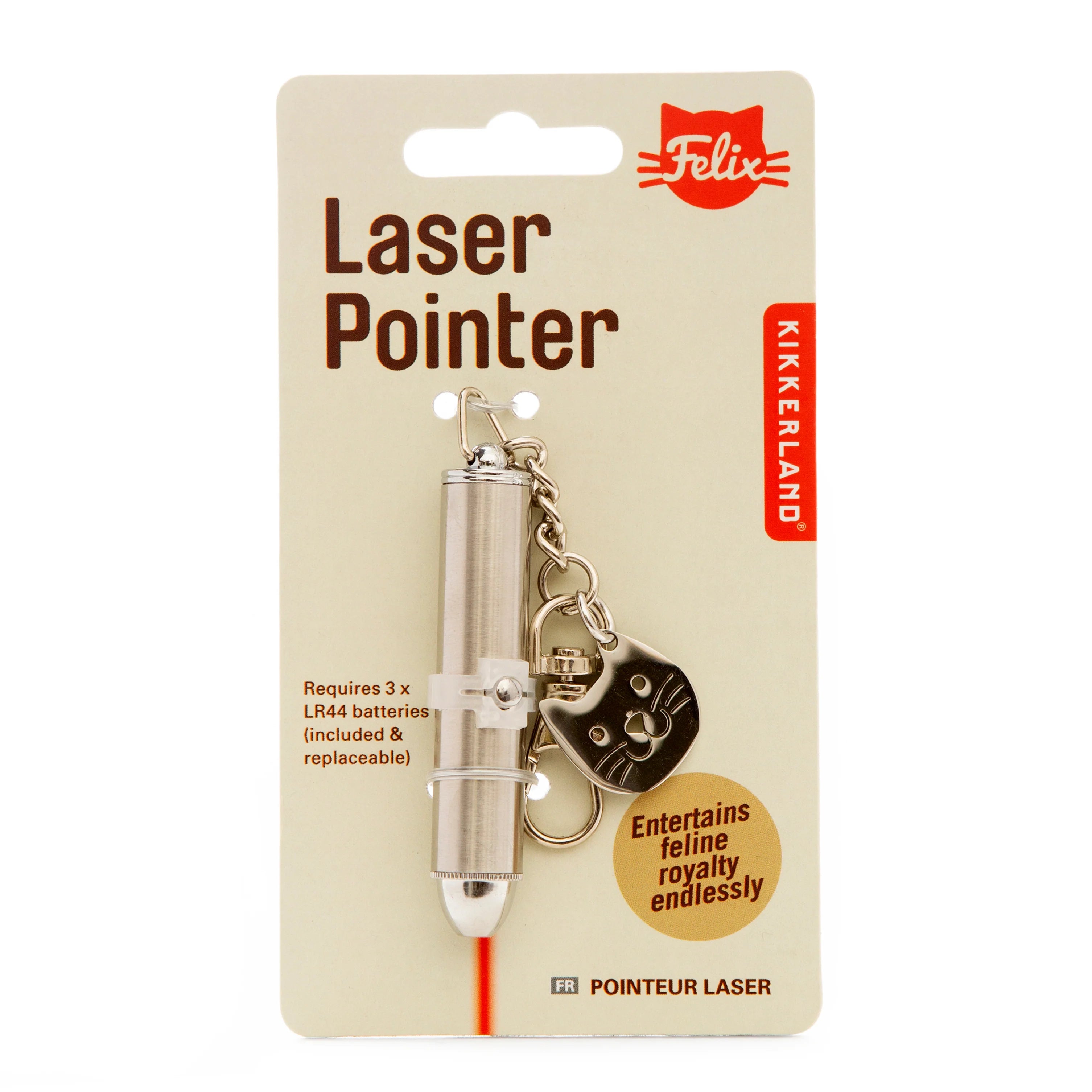 Kikkerland Laser Pointer cat toy in its retail packaging