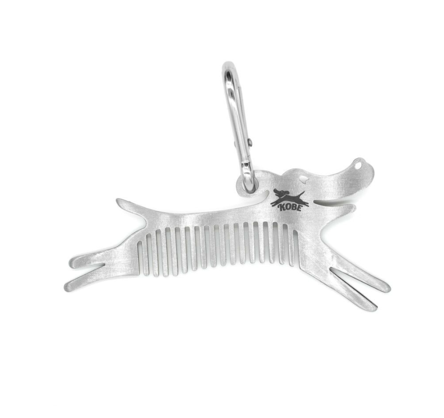Kikkerland Tick Tool, a stainless steel dog-shaped tick comb with a carabiner clip