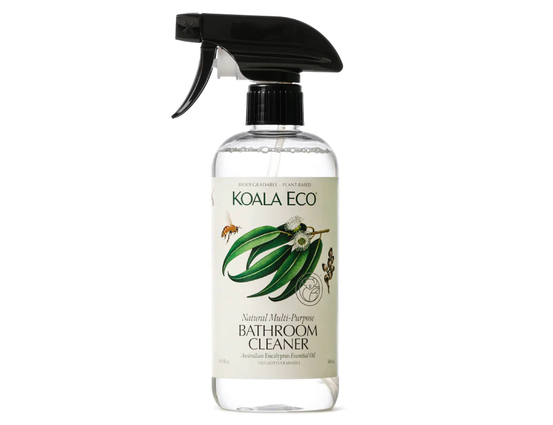Koala Eco Natural Multi-Purpose Bathroom Cleaner in a clear spray bottle with a botanical label
