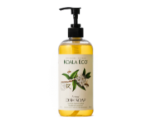 Koala Eco Natural Dish Soap in a clear pump bottle with a botanical label