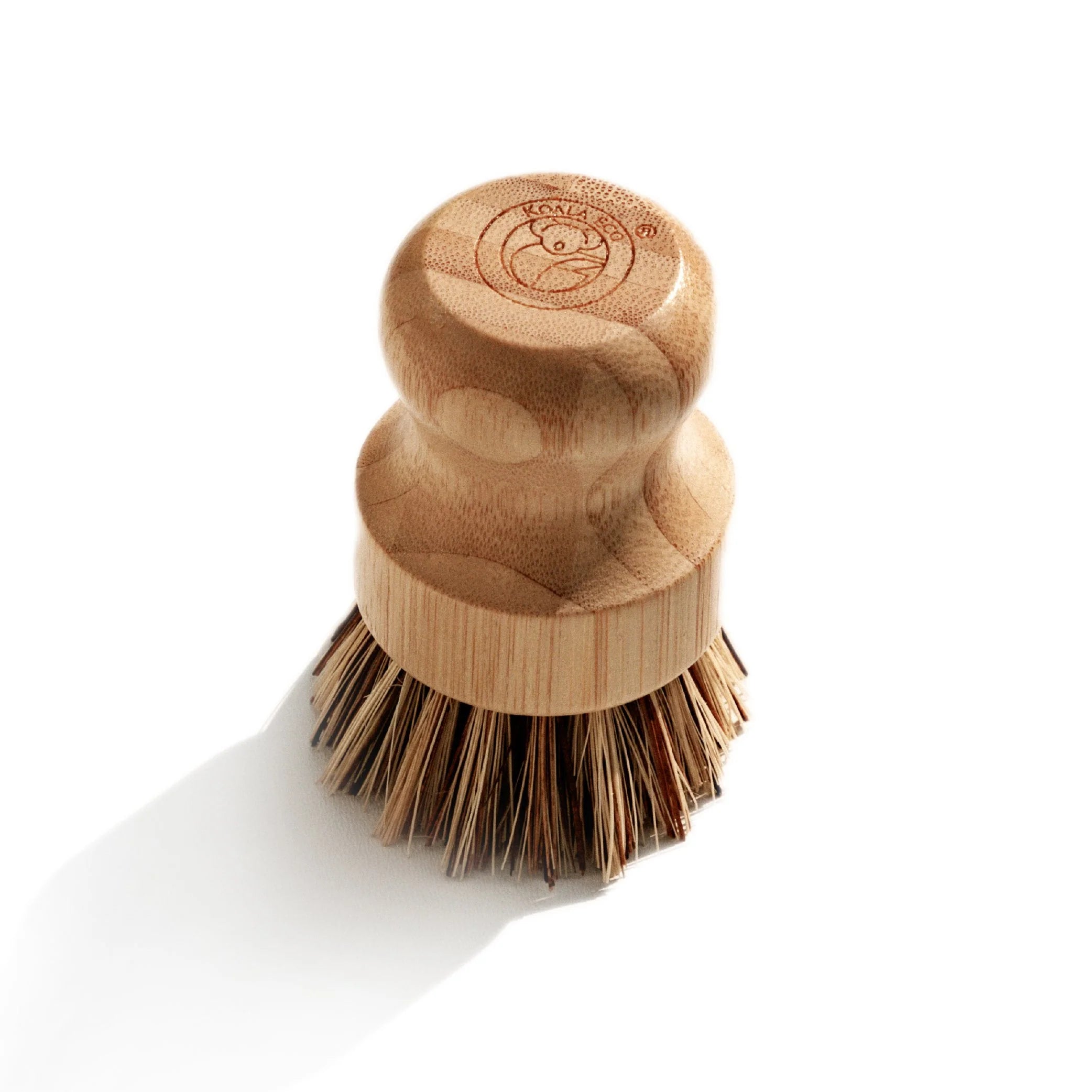 Koala Eco Scrubbing Brush, a round bamboo dish brush with natural bristles