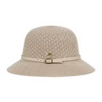 Kooringal Cassie Women's Short Brim hat in light beige open weave with a cream belt band, front view