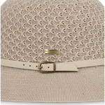 Close-up of the open weave crown and belt band on the beige Kooringal Cassie Women's Short Brim hat