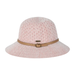 Kooringal Cassie Women's Short Brim hat in Natural with a tan belt band, angled view