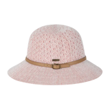 Kooringal Cassie Women's Short Brim hat in Natural with a tan belt band, angled view