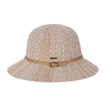 Kooringal Cassie Women's Short Brim hat in Natural, a blush-beige open weave with a tan belt band, front view