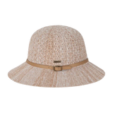 Kooringal Cassie Women's Short Brim hat in Natural, a blush-beige open weave with a tan belt band, front view