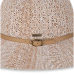 Close-up of the open weave and tan belt band on the Kooringal Cassie Women's Short Brim hat in Natural