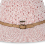 Close-up of the pink open weave and belt band on the Kooringal Cassie Women's Short Brim hat in Peach