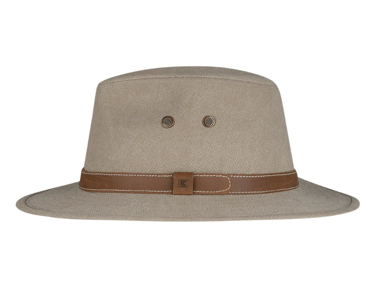 Kooringal Currumbin Safari hat in Clay, front view showing the brown leather band