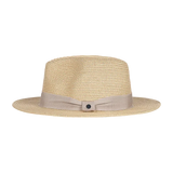 Kooringal Cypress Safari straw fedora with a gray ribbon band, front view