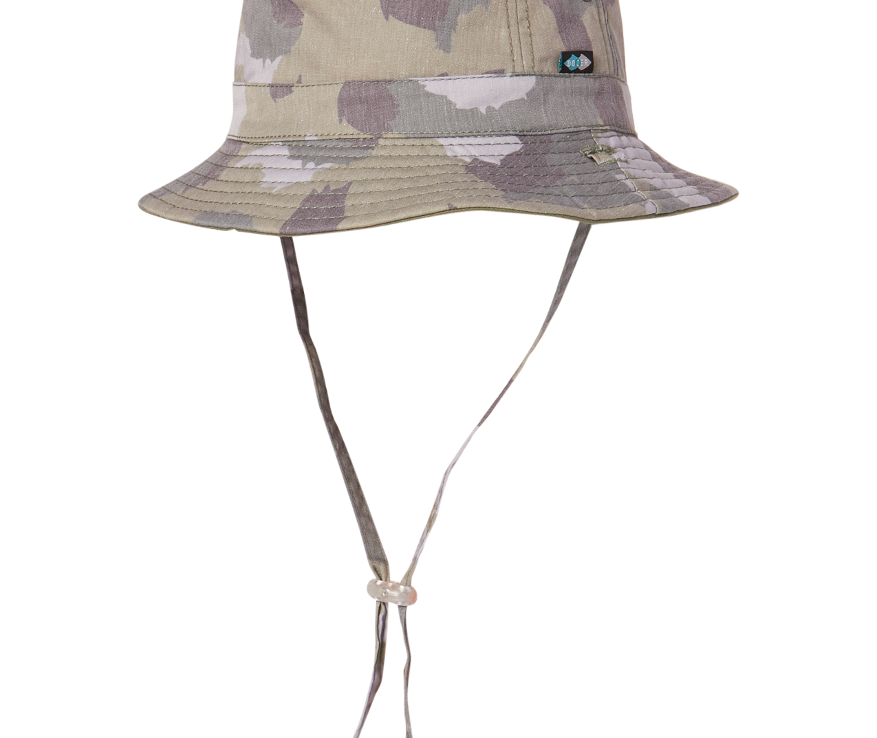 Kooringal Dozer Boys Bucket Hat in Camo, a green camouflage print bucket hat with a chin cord
