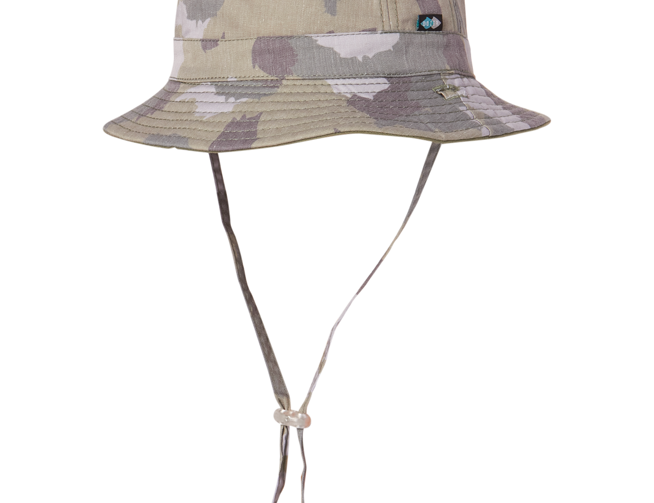 Kooringal Dozer Boys Bucket Hat in Camo, a green camouflage print bucket hat with a chin cord