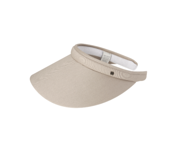 Kooringal Ellen Push On Visor in Latte, a light tan fabric sun visor, angled view