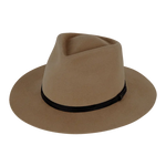Kooringal Goodwin Wide Brim Fedora in Driftwood, a taupe wool felt fedora with a black band