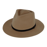 Kooringal Goodwin Wide Brim Fedora in Driftwood, a taupe wool felt fedora with a black band