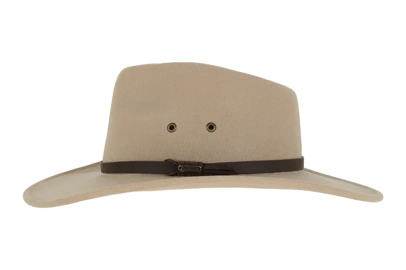 Kooringal Nomad Cowboy Hat in Sand, front view showing the leather band