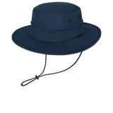 Kooringal Wayfinder Mid Brim hat in Navy, a canvas bucket hat with a chin cord, angled view