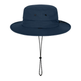 Kooringal Wayfinder Mid Brim hat in Navy, side view with the chin cord hanging