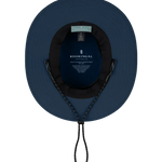 Kooringal Wayfinder Mid Brim hat in Navy, view from underneath showing the inner band and chin cord