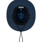 Kooringal Wayfinder Mid Brim hat in Navy, view from underneath showing the inner band and chin cord